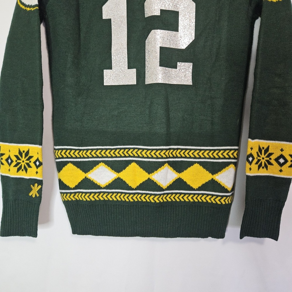 NFL Green Bay Packers Sweater Womens S Green Excellent Aaron Rodgers #12 Holiday - Picture 8 of 11